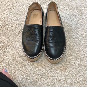 Black Chanel espadrilles. Lambskin leather.